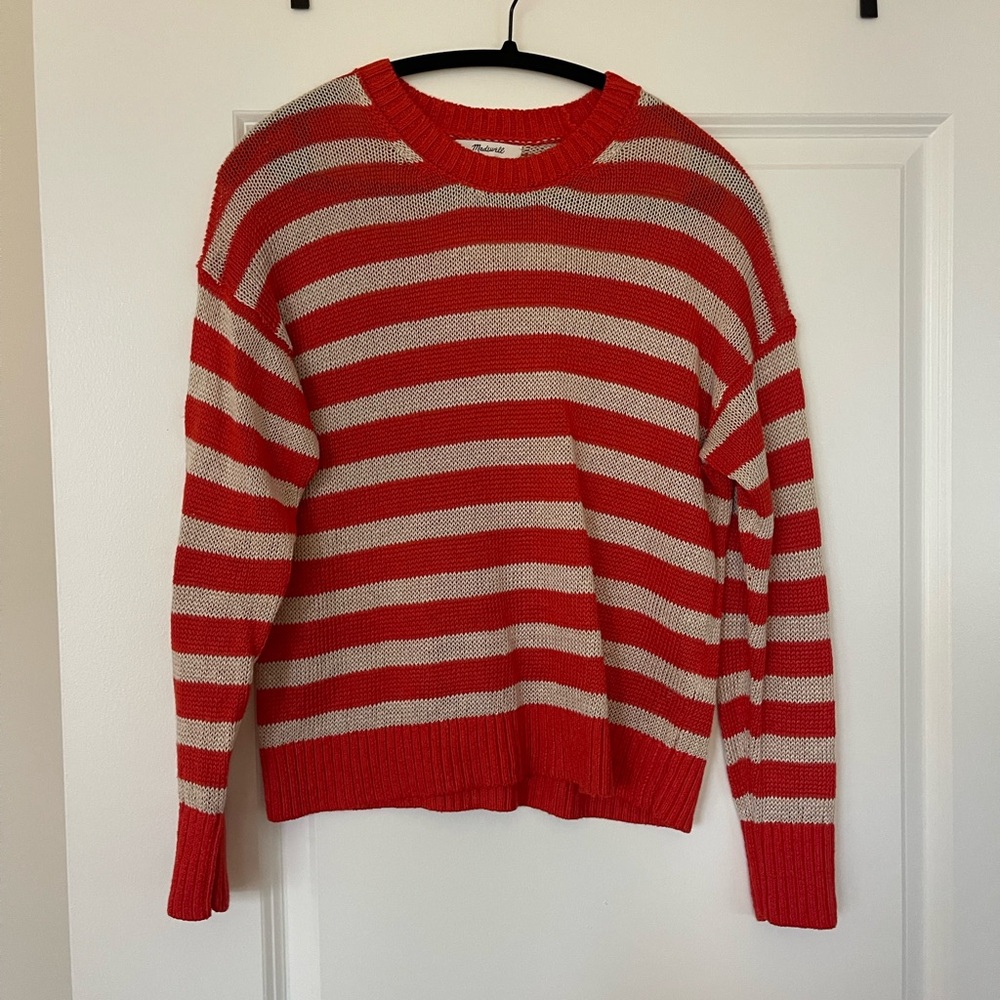 Madewell Red and Cream Knit Sweater Size Small